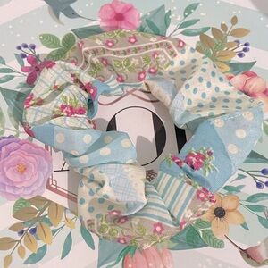 6x$15. Charming Floral Blue and Pink Scrunchie